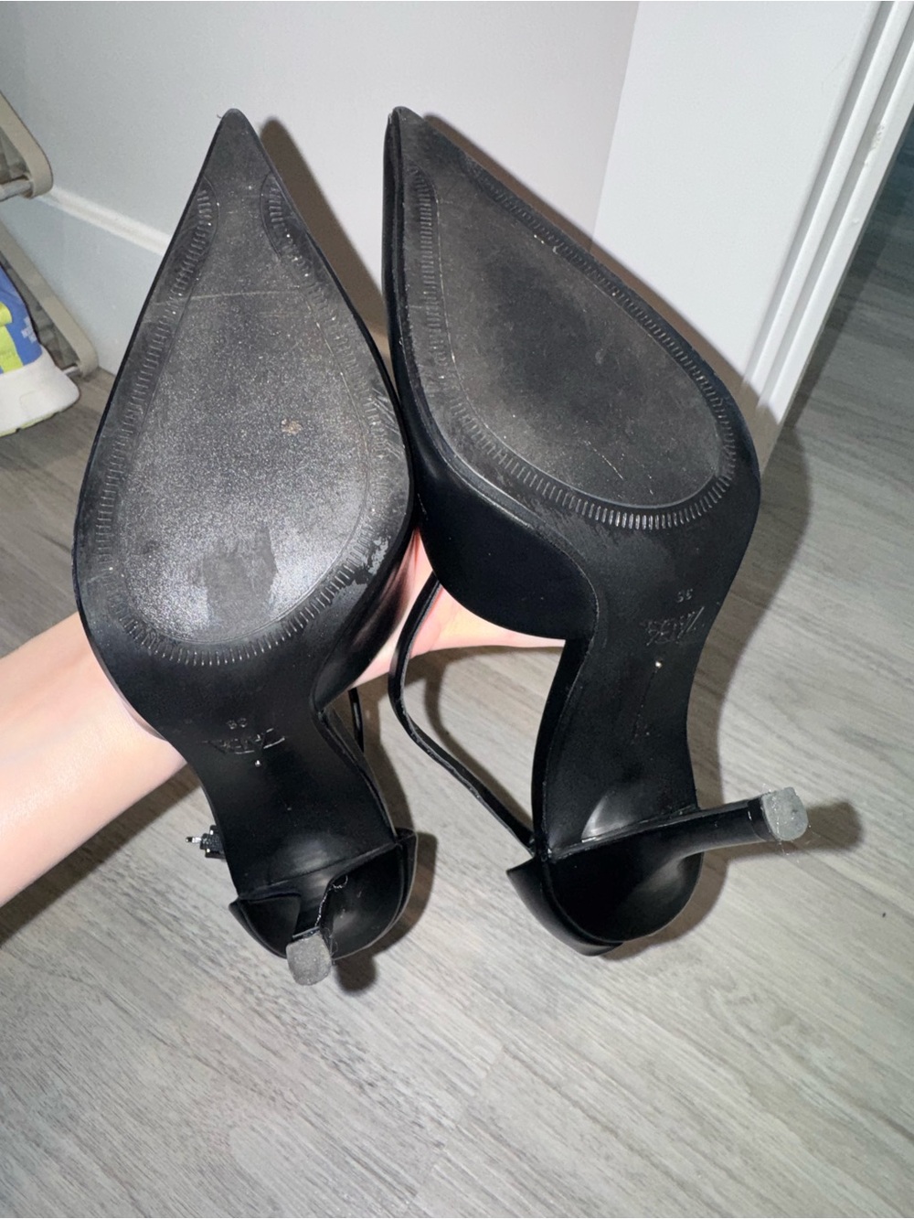 Zara Black Pointed Ankle-Strap Heels - Picture 4 of 6